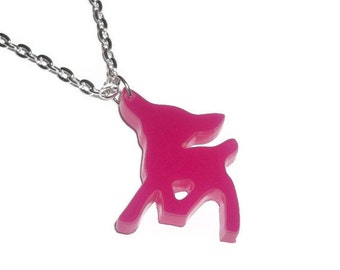 Laser Cut Necklace, Pink Deer, Kawaii Fawn