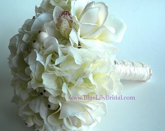 Ivory Real Touch Rose and Orchid Bridal Bouquet