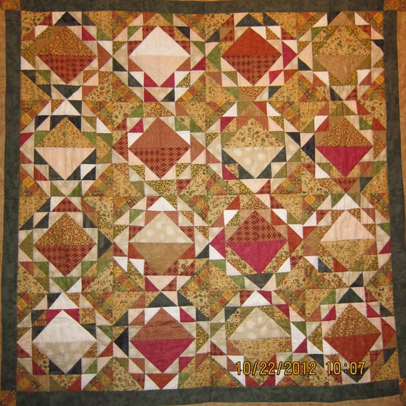 Gold Rust Green Quilt Throw