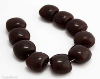 Chocolate Brown Czech Beads 15mm (4) Large Opaque Pressed Glass Big last