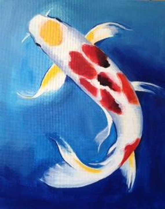 Japanese Koi Fish Original Painting 16 x 20 inches on canvas