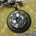Art Glass Pendant Necklace, Shimmering tones of pale blue and lavender with gold, contemporary styling, vintage inspired, button jewelry