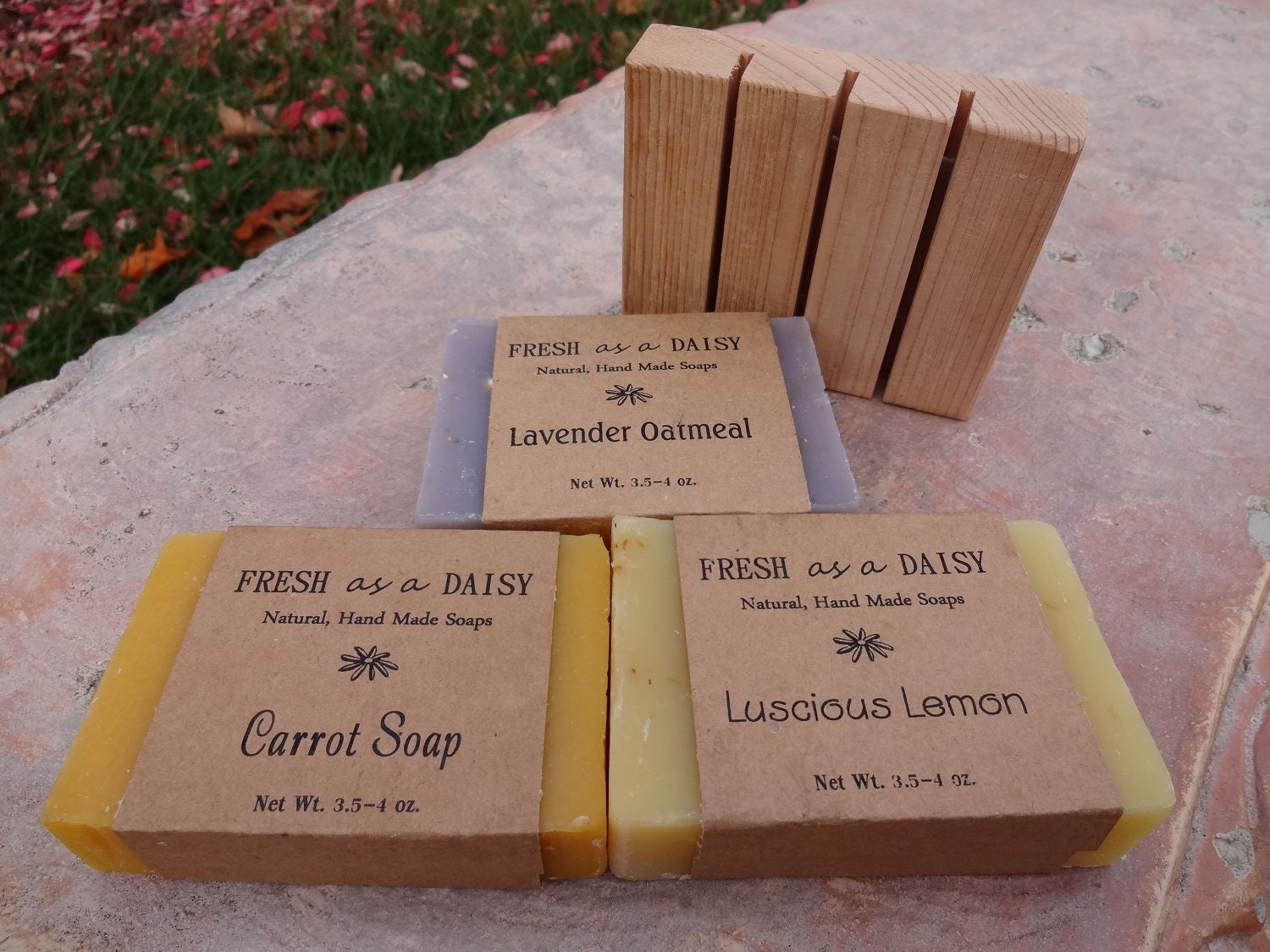 Set of 3 Natural Handmade Soaps and Cedar by FreshAsaDaisySoaps