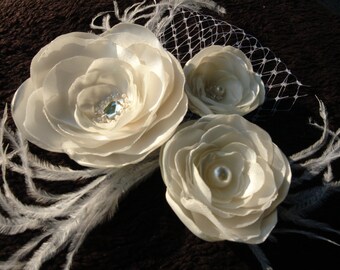 Fascinator, Wedding Fascinator, Bridal Hair Clip, Feather Fascinator, Wedding Hair Clip, Bridal Fascinator, French Netting