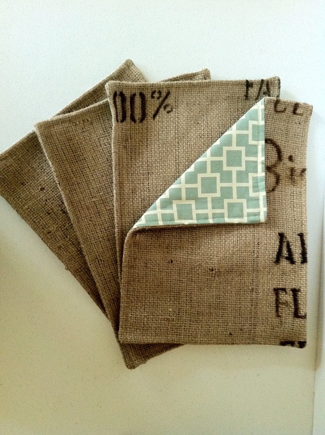 Farmhouse Placemats Recycled Burlap Coffee by ButtonfootHandmade