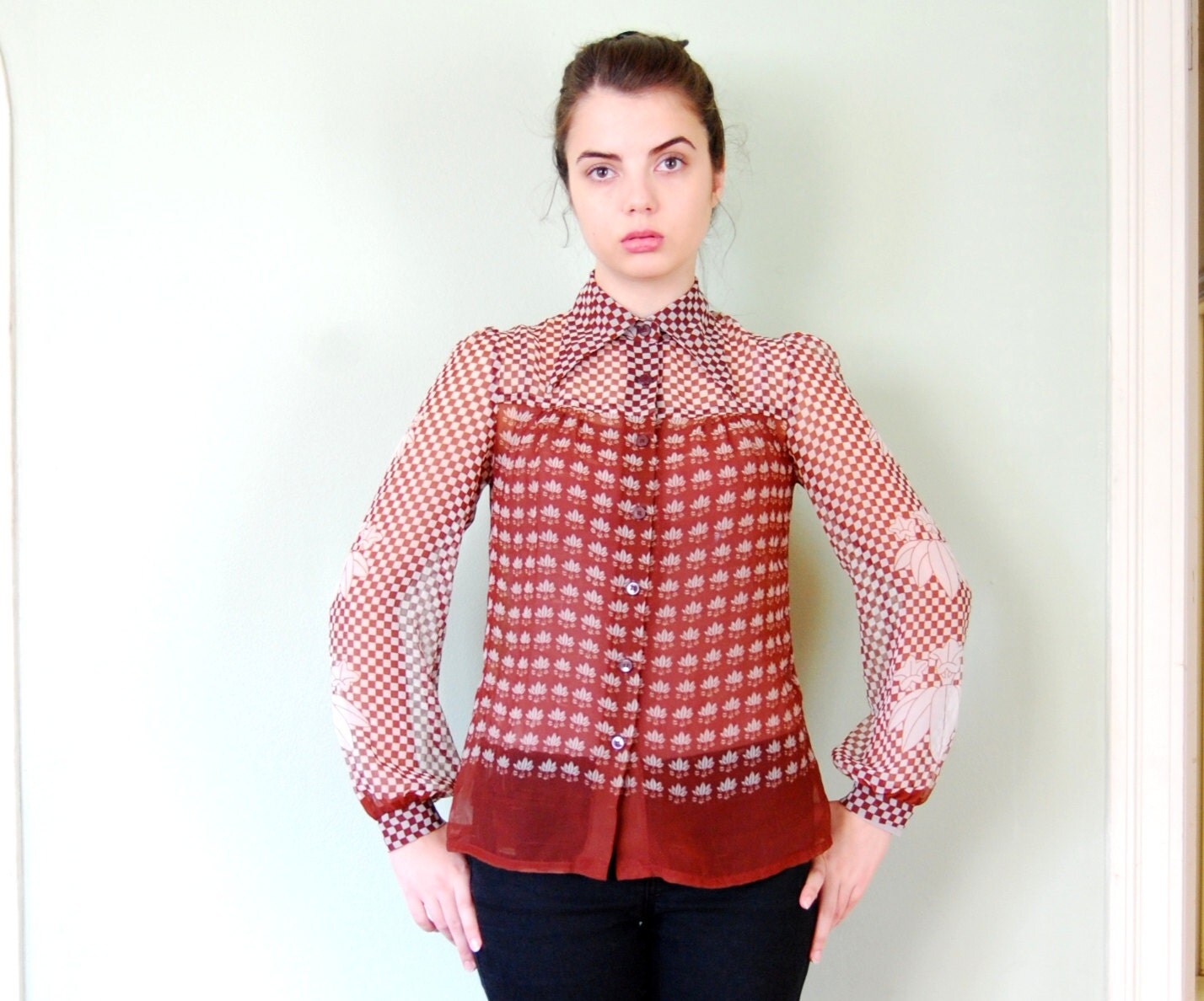 70s Designer Sheer Blouse / LANVIN / Womens Shirt by VukoviVintage