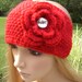 Red Knit Head wrap/earwarmer with crochet flower and sparkle button