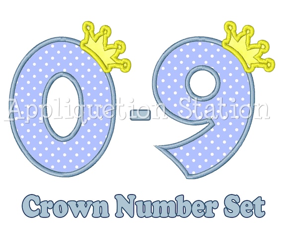 crown birthday number set applique machine embroidery design