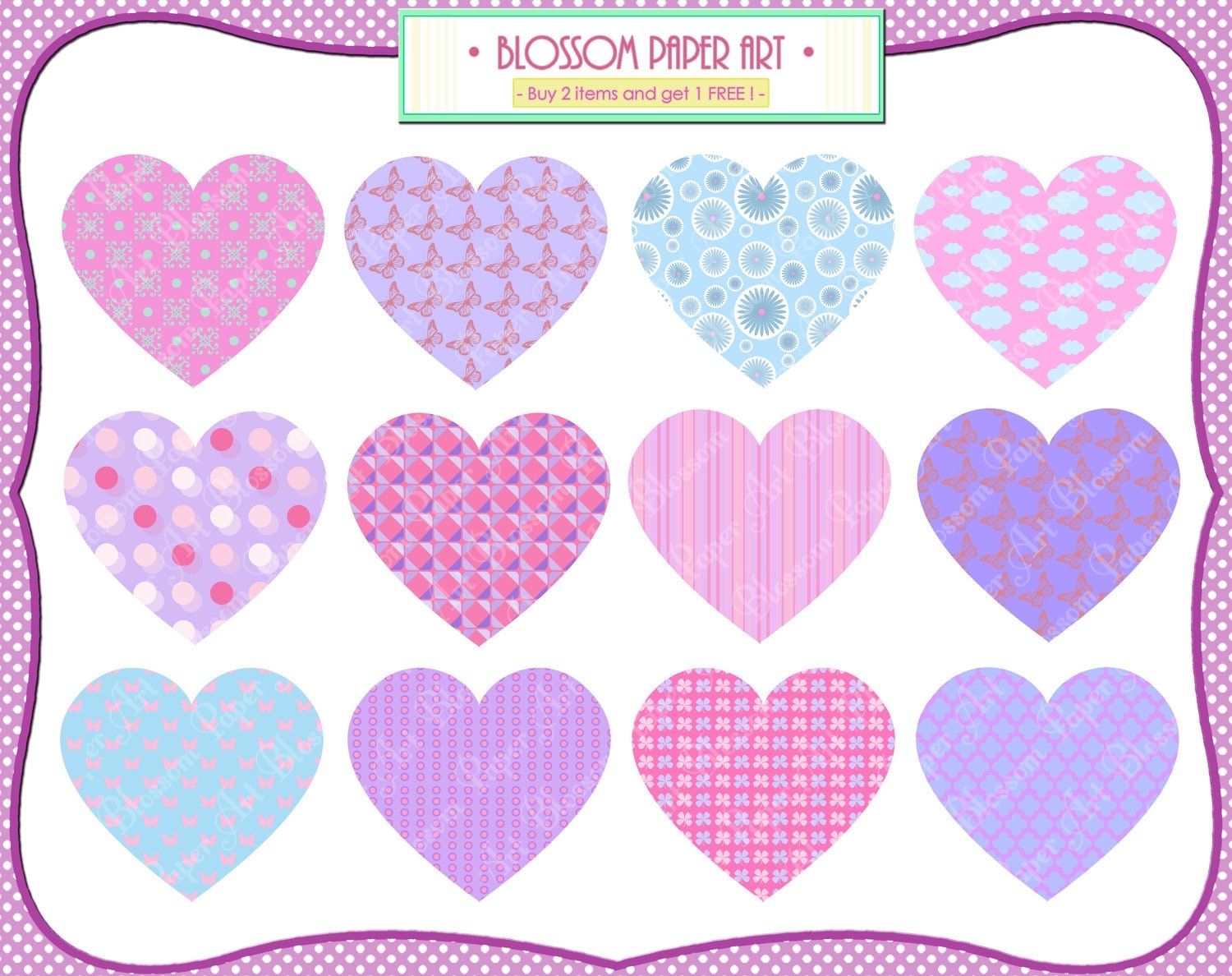 Hearts Clipart Pink Purple Light Blue DIY Projects