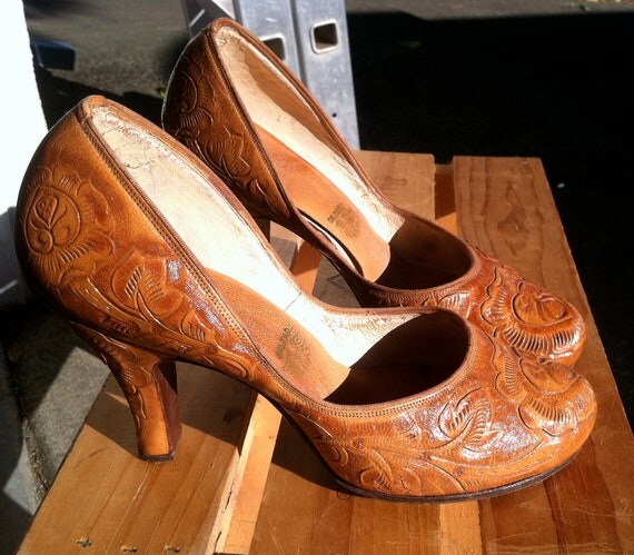 custom tooled leather heels
