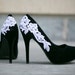 SALE - Black Heels With White Lace Applique. US Size 6