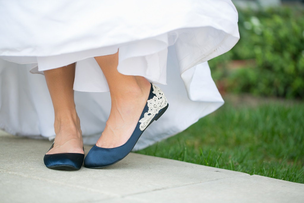 Wedding Flats Navy Blue Bridal Ballet by walkinonair on Etsy