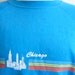 vintage 80's Chigaco skyline with horizontal rainbow stripe distressed printing teal super soft fleece sweatshirt