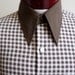 vintage 70's/80's Jandy Place by Bardon dark brown contrast spread high collar collar and cuff, check/ gingham dark brown and white pattern,