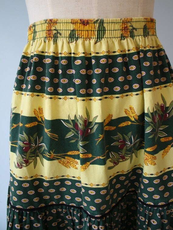 1970s Skirt / Vintage SUNFLOWER Prairie Skirt / Boho HIPPIE