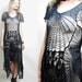 Crochet Dress VINTAGE LACE Black Cobweb SPIDERWEB Long Fishtail Bohemian Cotton Gothic Handmade ooak Size xs s m