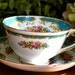 Vintage Tuscan Fine Bone China Tea Cup and Saucer, Naples, Aqua and Floral, Gold Gilt, England