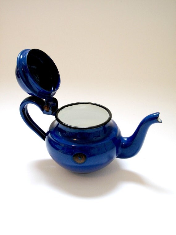 Vintage Blue Enamel Teapot
