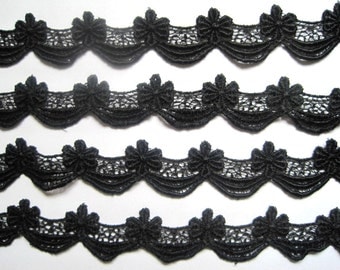 Victorian Scalloped Venice Lace Trim, Black, 1" inch wide, 1 Yard, For Historical Costume, Dolls, Home Decor, Victorian Crafts