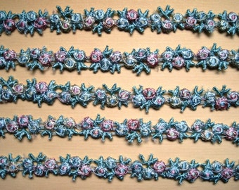 Venice Lace Galloon Tri-Buds Chain, Pastel / Multi-Color, 5/8" inch, 1 Yard, For Dolls, Scrapbook, Accessories, Home Decor, Victorian Crafts