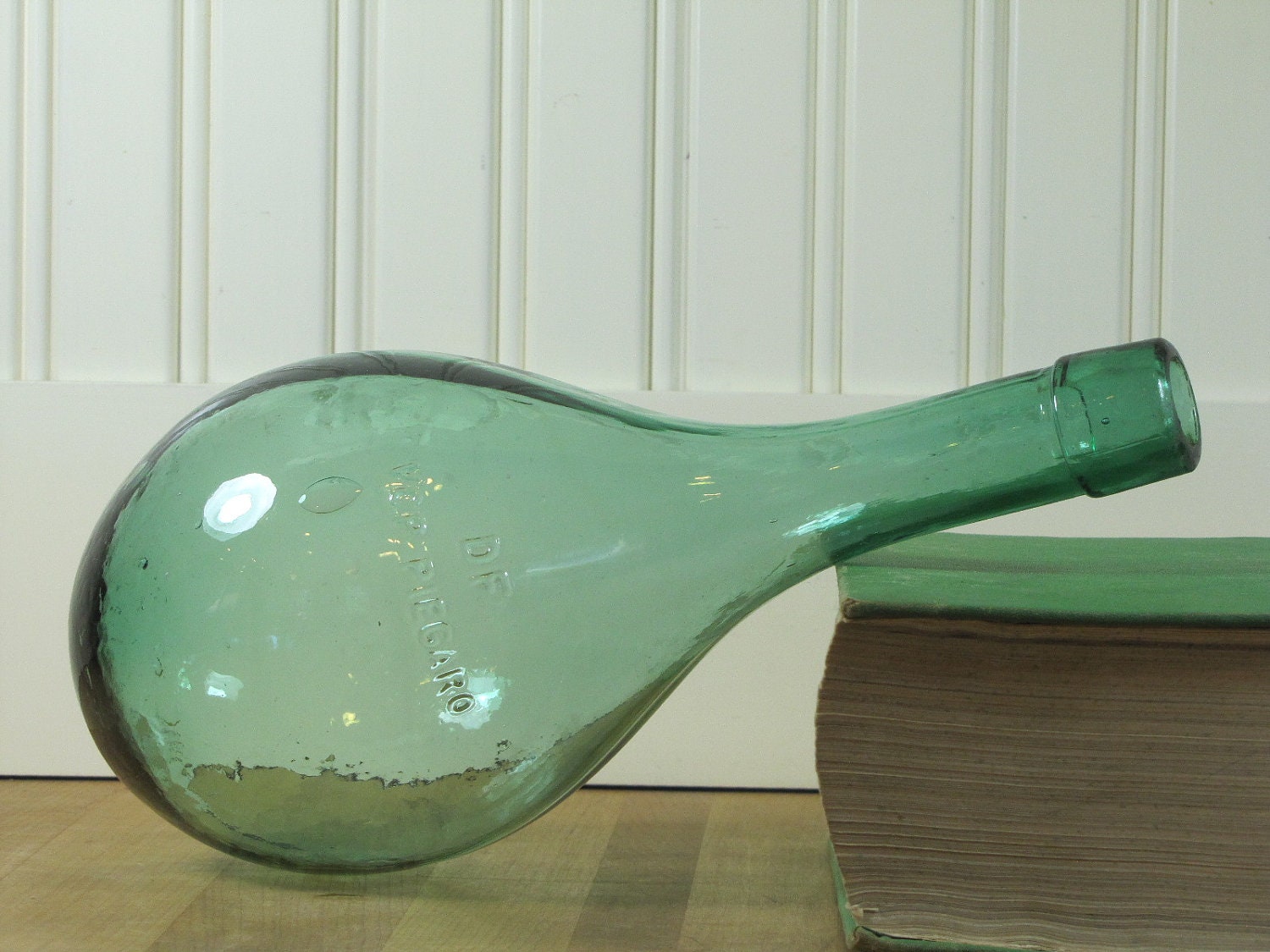 Green Round Bottom Bottle Vintage Chianti Bottle Green Glass