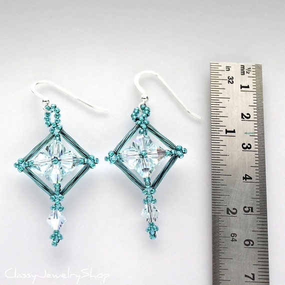 Seed Bead Bugle Bead and Swarovski Crystal Earrings in