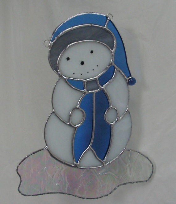 Adorable Large Sun Catcher Snowman in Stained Glass Wearing