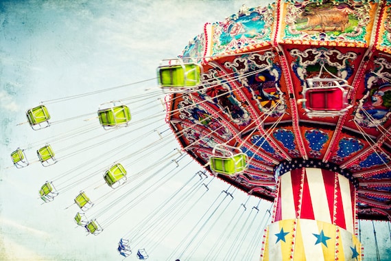 Amusement Park Photograph Swings Carnival Ride Colorful Large