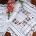 French Linen Doily or Small runner with Drawn Work and Lace Edging 1930s