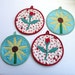 vintage quilted potholders red rosebuds yellow brown-eyed Susans