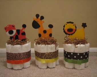 SIX Jungle Safari Mini Diaper Cakes for Baby Shower Centerpiece or New ...