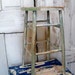 Wood farmhouse stool distressed hand painted wooden salvaged decor plant stand Anita Spero