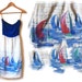 80s / 90s Strapless Sail Boat Ship Blue and White Tube Sleeveless Dress Novelty Pop Art