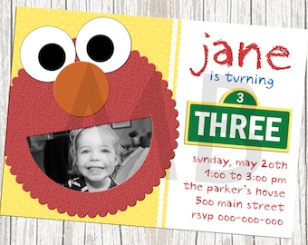 Sesame Street Elmo Birthday Invitation - Custom with Photo