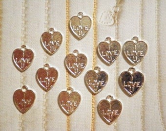 12 Silverplated I Love U Heart Charms
