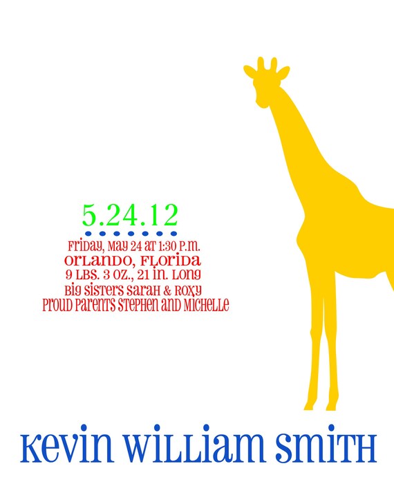 Items similar to Giraffe Personalized Name Baby Boys Nursery Digital