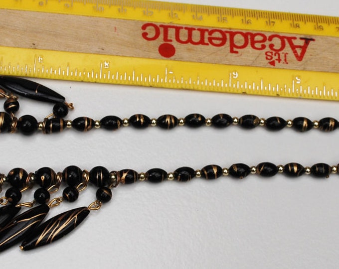 Black bead Bib Necklace - Gold Black Bead - Resin gold metal trim - Statement necklace