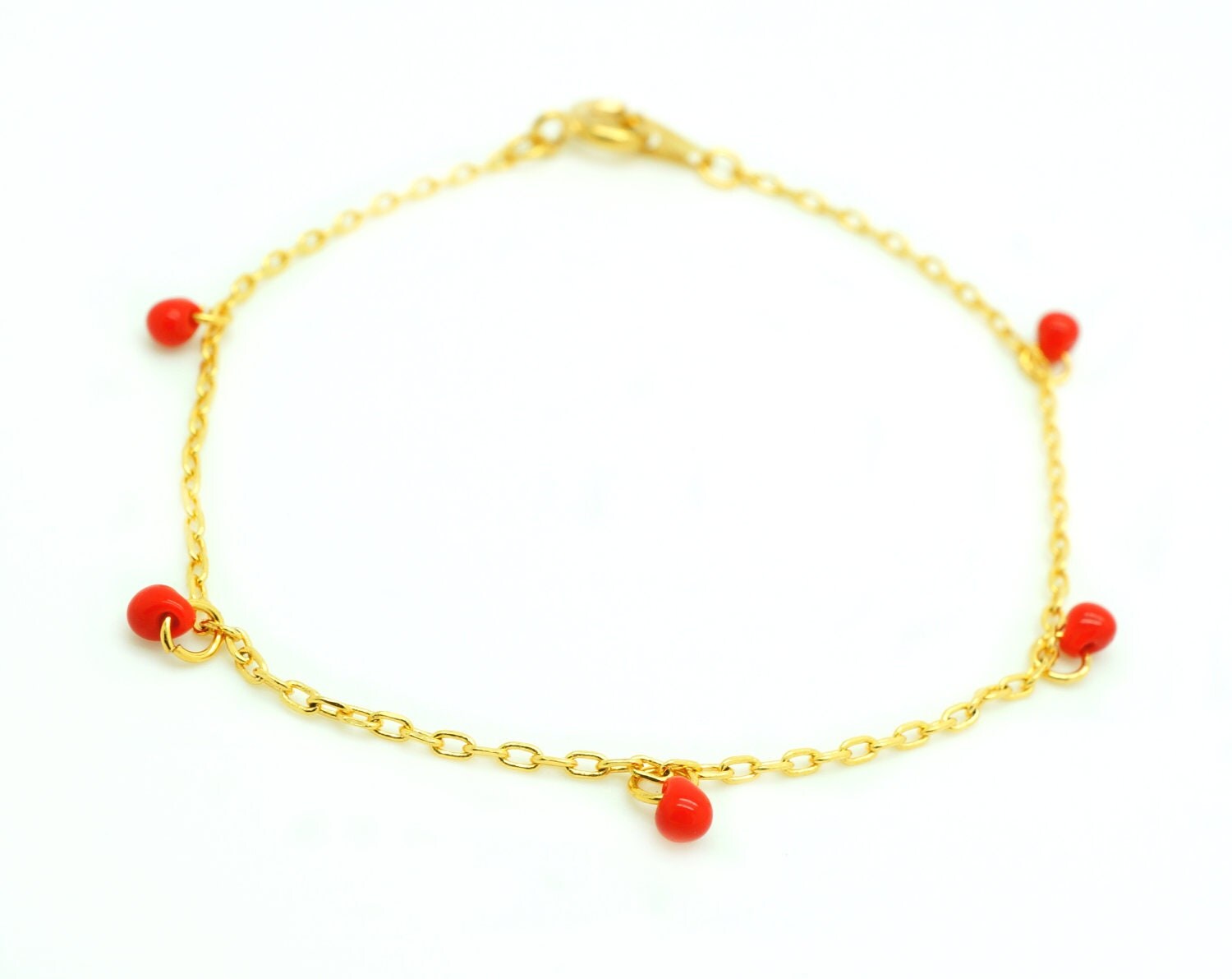 Tiny Red Drop Gold Chain Bracelet Simple Delicate bracelet
