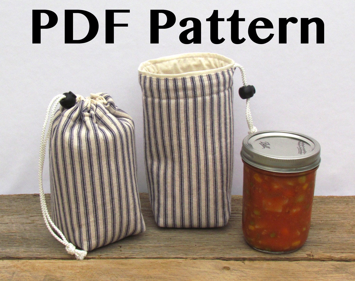 Mason Jar Carrier Bag PATTERN Jars to Go Single PDF Lunch