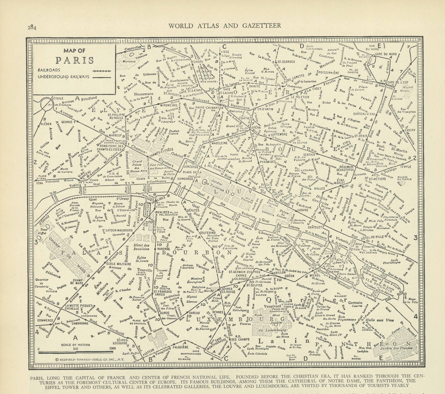 Vintage Street Map Paris France from 1937 Original
