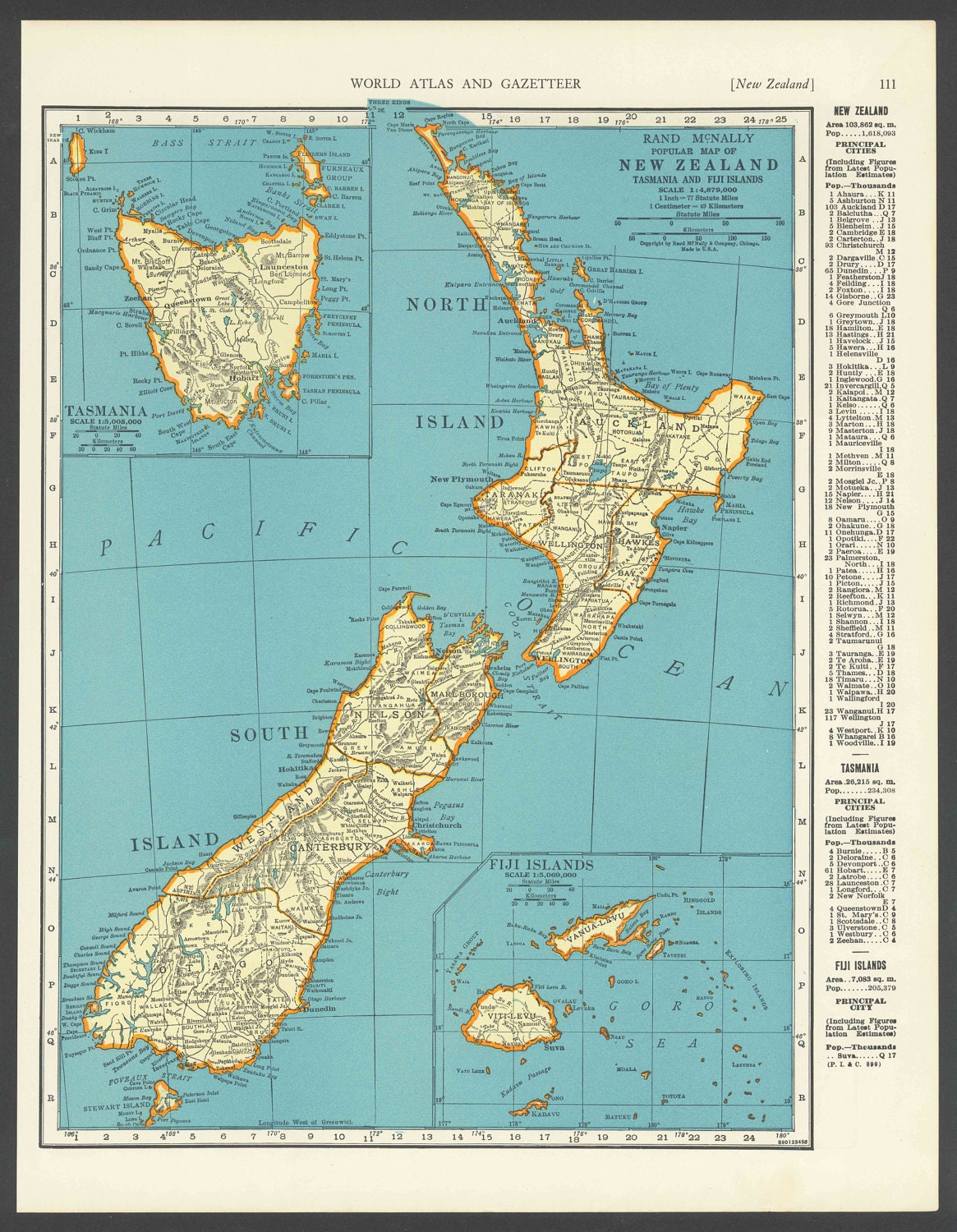Vintage Karte Neuseeland von 1937 Original