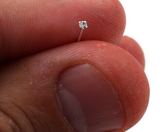 Sterling Silver nose ring Nose stud silver nose ring with Clear white cubic zirconia gem stone nose Cz stud Ring BALL END (N-10)