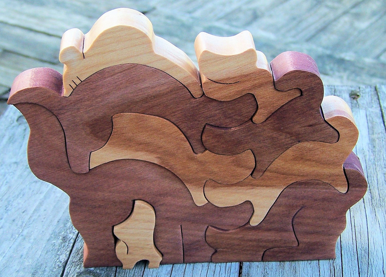 wooden puzzle scroll saw cut cat and mouse Free Shipping