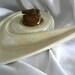 Vintage Retro Eames Era Off White Lusterware Boomerang Ashtray with Built In Brass Tone Lighter - Unsigned - Vintage 1940 - 1965