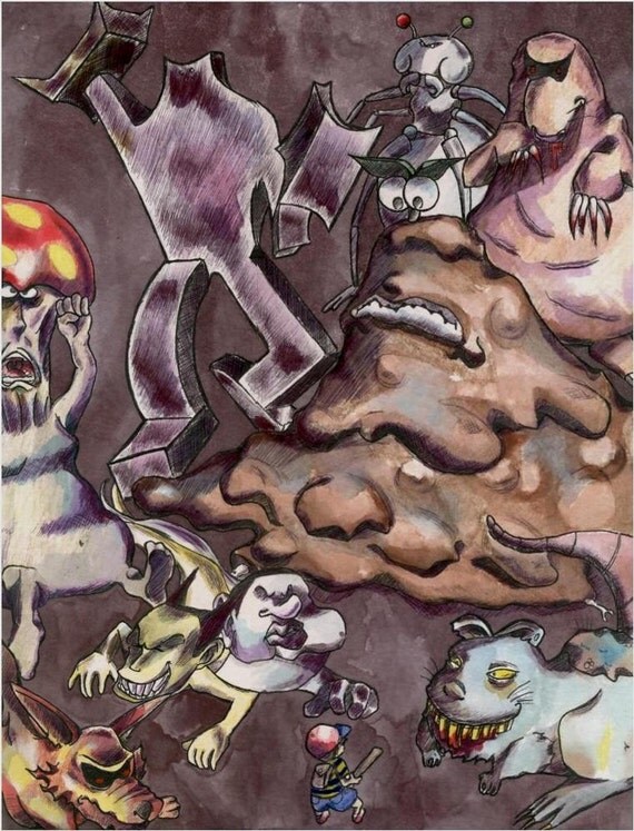 Ness's Sanctuary Earthbound Watercolor Painting by PixelPastel