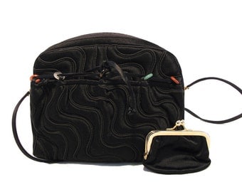 1980s Judith Leiber for Bonwit Teller Vintage Black Satin Wave Mini Shoulder Bag