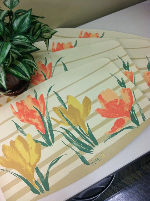 Vintage 1970s Vera Vinyl Crocus Placemats Set of