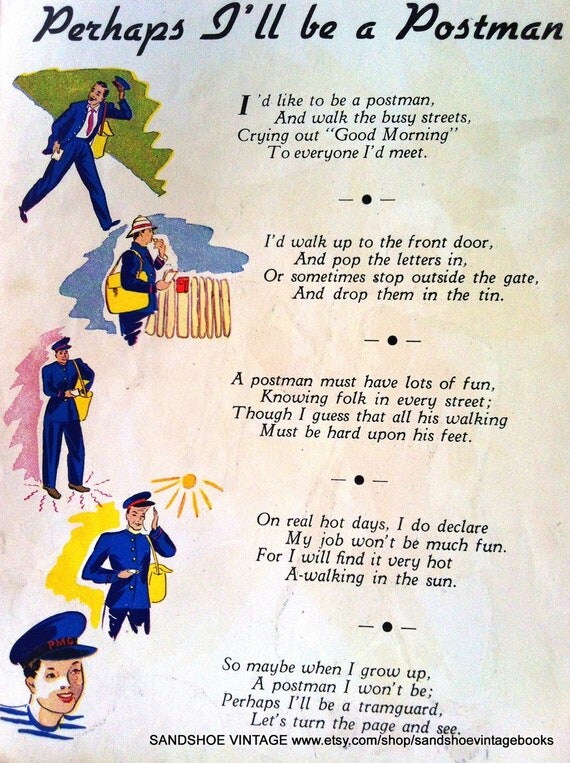 1950 POSTMAN PRINT and POEM 2 Prints