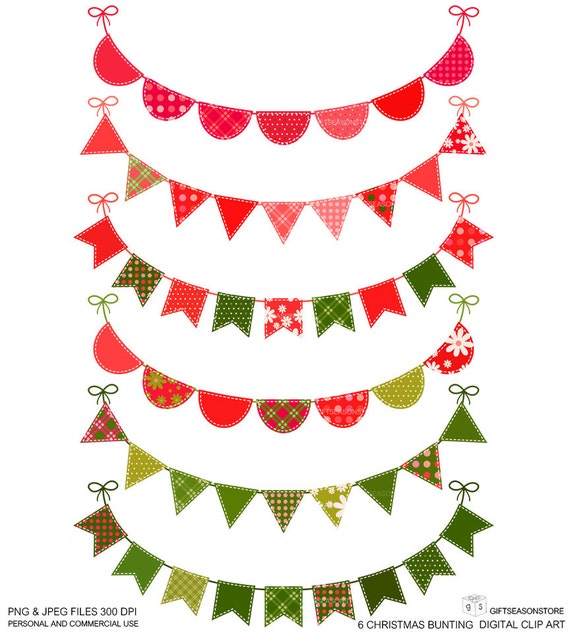 Download Items similar to 6 Christmas Bunting Digital clip art for ...