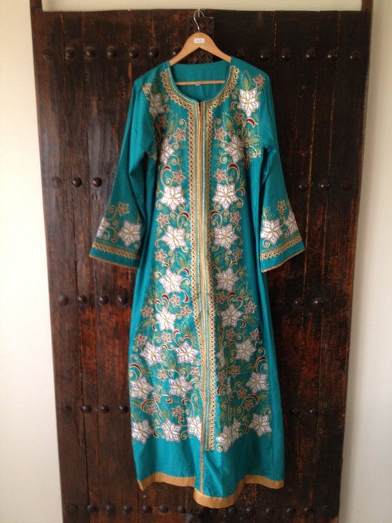 Long Green Cotton Caftan Egyptian maxi dress